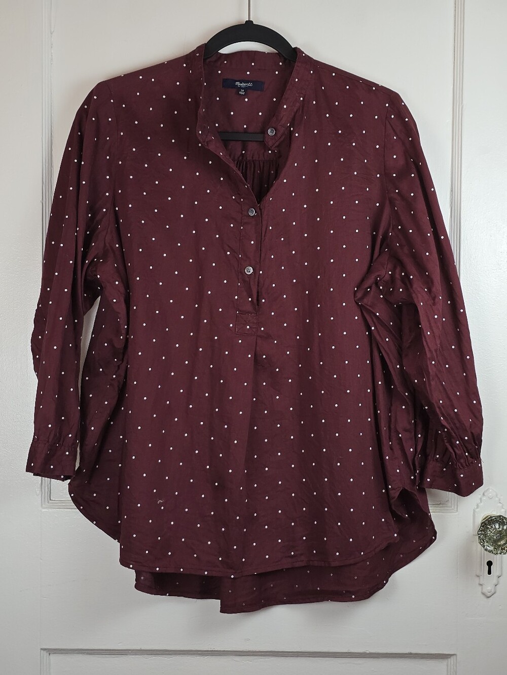 Madewell Maroon And White Polka Dot Cotton Blouse M